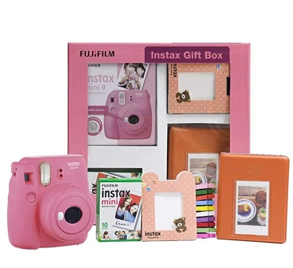 Used Fujifilm Instax Mini 9 Instant Camera (Flamingo Pink) Gift Box with 10 Shots