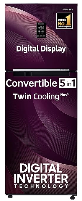 Open Box, Unused Samsung 301 L, 2 Star, Convertible 5-in-1 Digital Inverter with Display Frost Free Double Door Refrigerator RT34C45224R/HL Rhythmic Twirl Red, 2024 Model