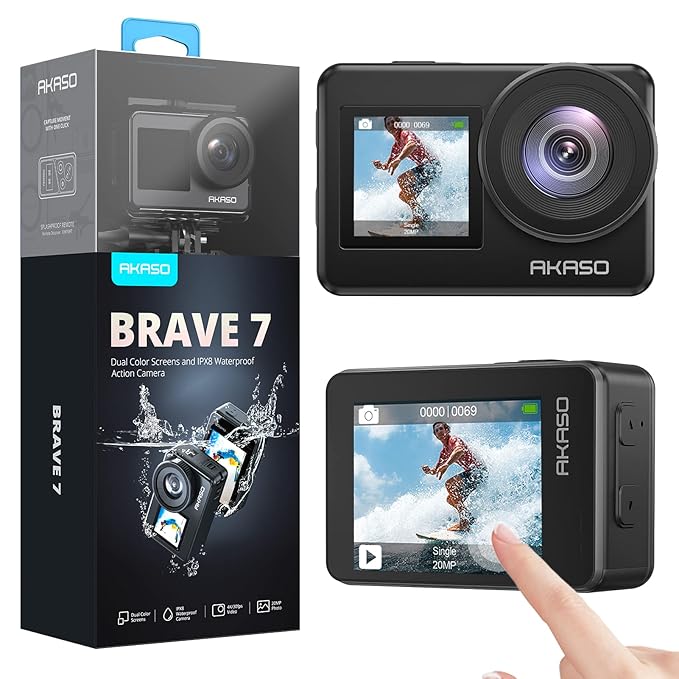 Open Box, Unused Akaso Brave 7 4K30FPS 20MP WiFi Action Camera with Touch Screen IPX8 33FT Waterproof Camera EIS 2.0 Zoom Support