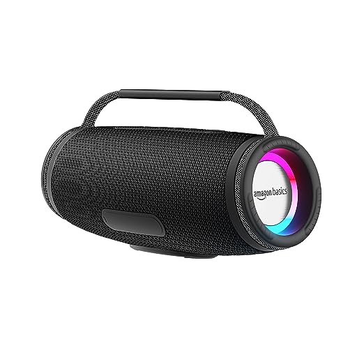 Open Box Unused Amazon Basics Bluetooth 16W Speaker, with TWS Function, Powerful Bass, BT 5.3, MicroSD Card Slot, RGB Lights, AUX Input, USB Support, and in-Built Noise Cancelling Mic Black