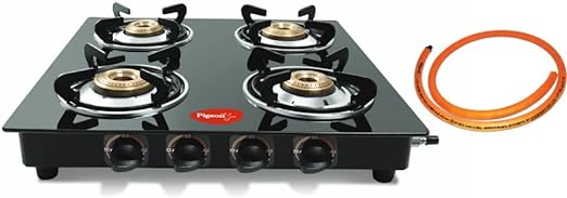 Open Box,Unused Pigeon Brunet 4 Burner Glass Cooktop with hose pipe Stainless Steel Glass Manual Gas Stove 15244