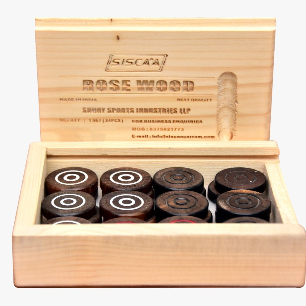 Siscaa Rose Wood Carrom Coin Set 24 Pieces