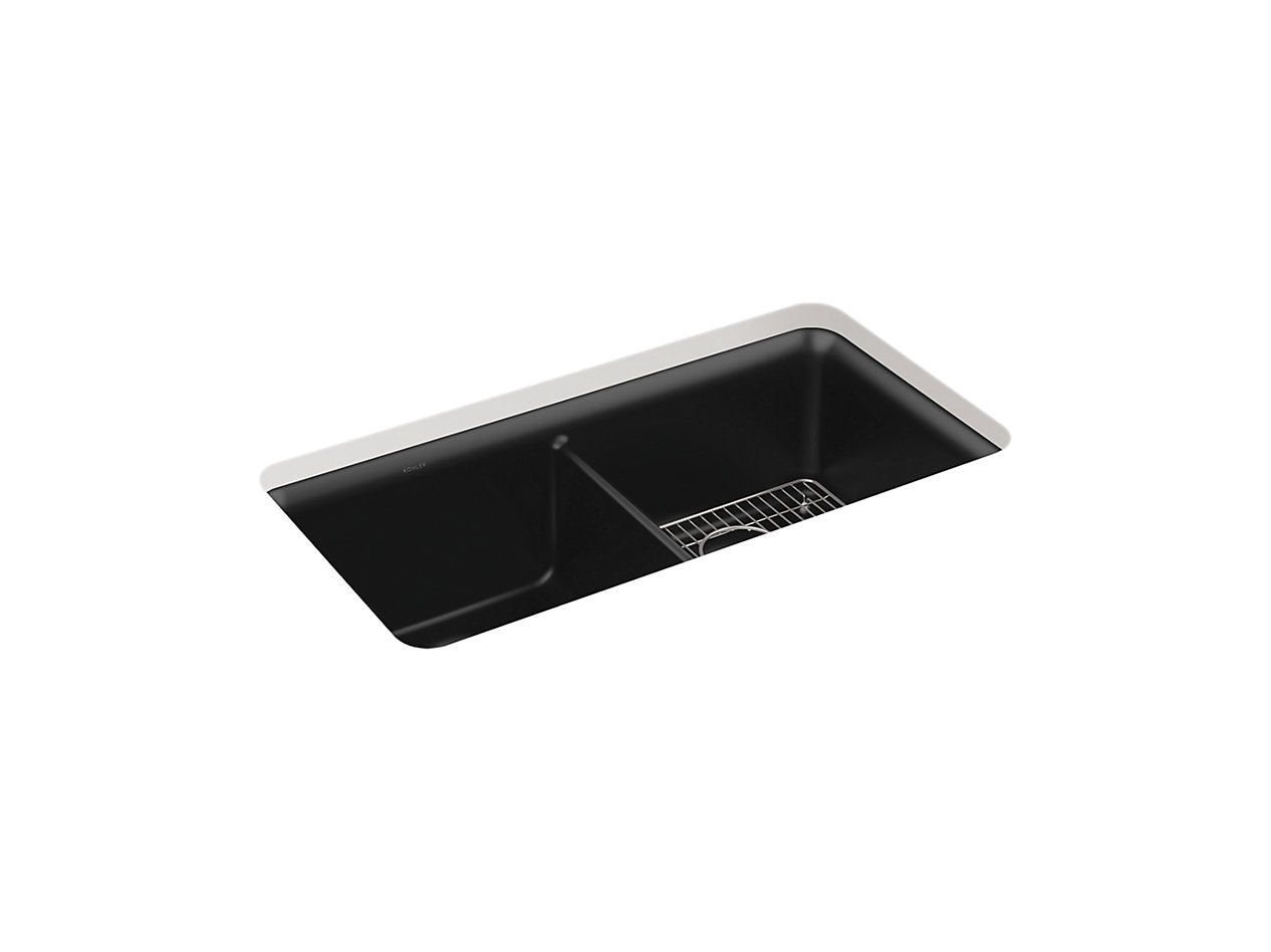 Kohler Neoroc 851mm Undermount Double-bowl Kitchen Sink in Matte Black K-8199IN-CM1