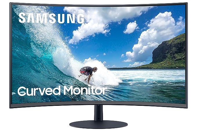 Open Box Unused Samsung 27 inch (68.6 cm) Curved Bezel Less, Speakers, Fabric Textured Back Side, FHD, VA Panel with DP, HDMI, VGA, Audio in, Headphone Port