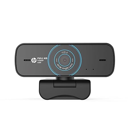 Open Box, Unused HP w300 1080P 30 FPS FHD Webcam with Built-in Dual Digital Mic, Plug and Play Setup, Wide-Angle View for Video Calling on Skype, Zoom, Microsoft Teams