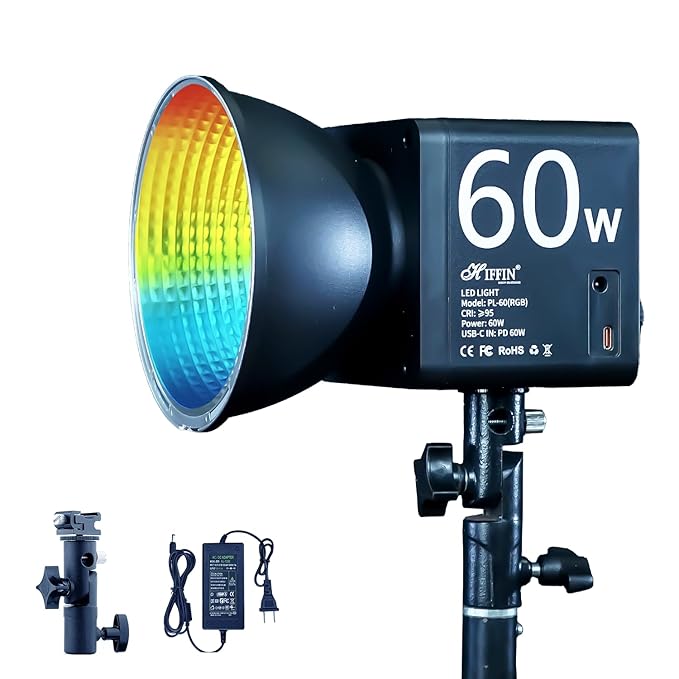 Open Box Unused HIFFIN PL-60 Portable RGB Video Light with 60W Power, 2500K-6500K Adjustable Color Temperature, 26800mAh Rechargeable Battery
