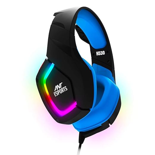 Open Box, Unused Ant Esports H530 Multi-Platform Pro RGB LED Wired Gaming Headset Black Blue Pack of 2