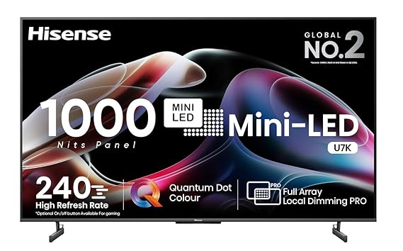 Open Box Unused Hisense 164 cm (65 inches) 4K Ultra HD Smart Mini LED QLED TV 65U7K Black