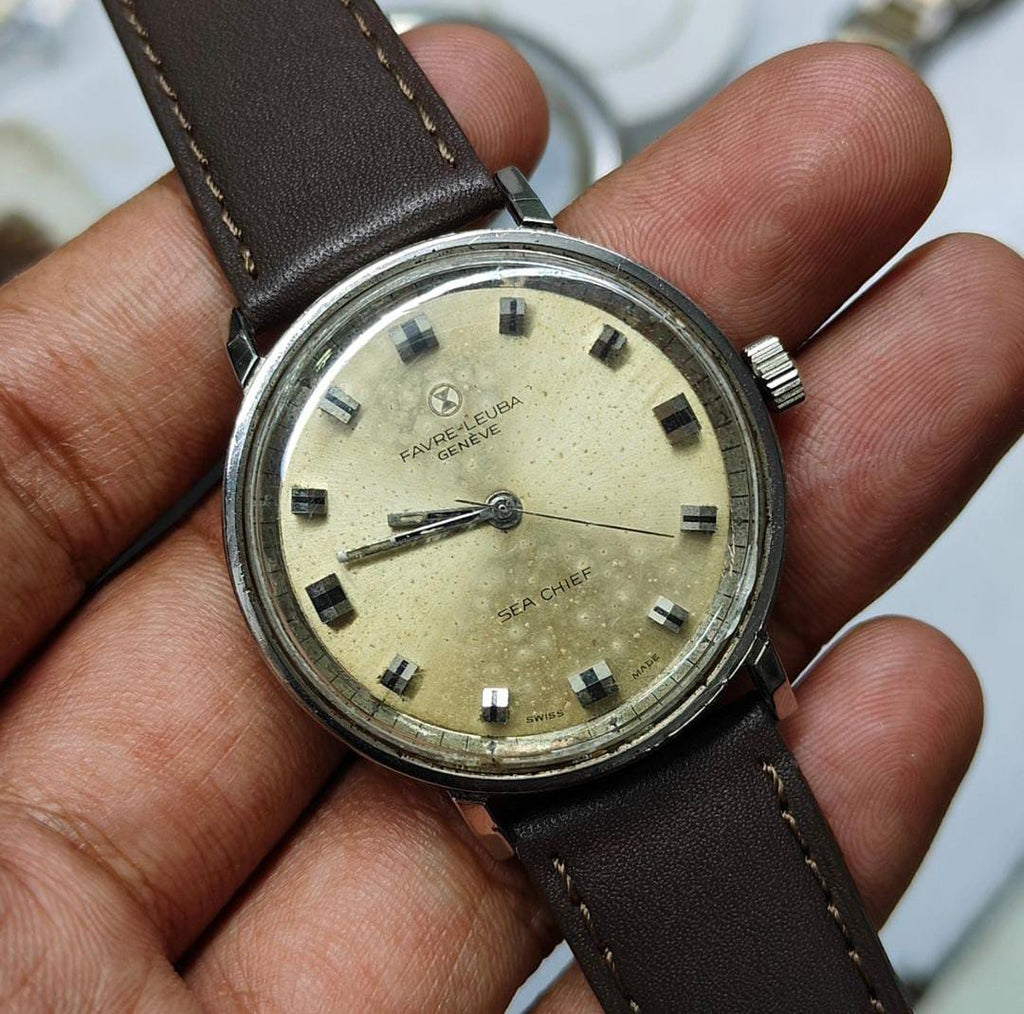 Vintage Favre-Leubra Geneve Sea Chief Swiss Made Brown Color Watch