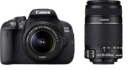 Used Canon EOS 700D 18MP Digital SLR Camera Black with 18-55mm is II and 55-250mm is II Lens
