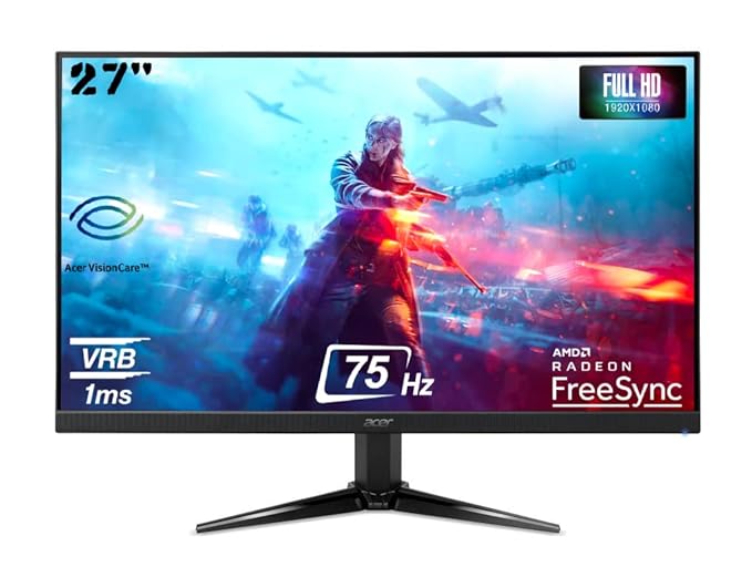 Open Box Unused Acer Nitro QG271 27 Inch (68.58 Cm) 1920 x 1080 Pixels, Full HD Gaming LCD Monitor with LED Back Light Technology I VA Panel I 1 MS Response I 75 Hz Refresh I 300 Nits I 1 x VGA 2 x HDMI I Black