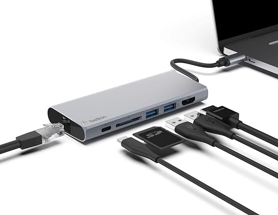 Open Box Unused Belkin USB C 6 in 1 Hub Adapter with 60W Power Delivery, 5 Gbps Transfer Speed, Ethernet Port, 4K Hdmi