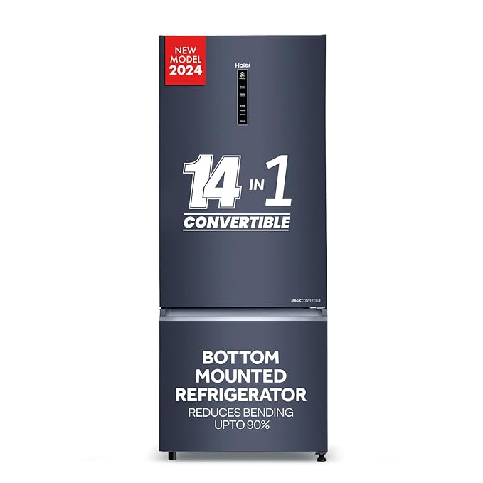 Open Box, Unused Haier 445 L, 2 Star, Convertible 14-in-1 Triple Inverter & Fan Motor Technology, with Display Frost Free, Bottom Mounted Double Door Refrigerator HRB-4952BGK-P, Graphite Black