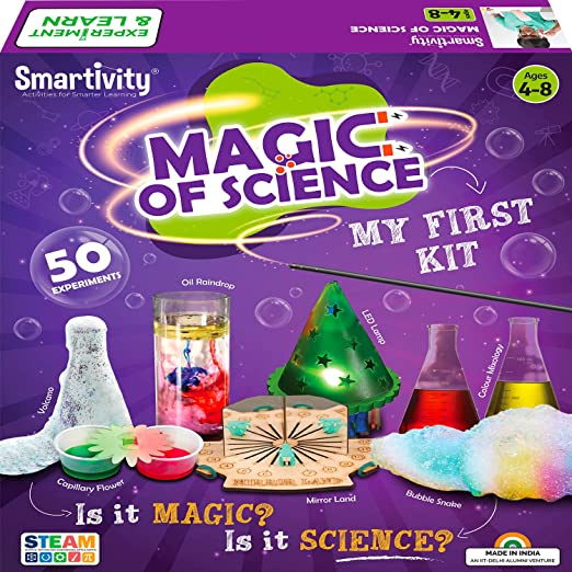 4-6-8 आयु वर्ग के लड़कों और लड़कियों के लिए विज्ञान प्रयोग किट का स्मार्टिविटी जादू| 4-8 वर्ष की आयु के बच्चों के लिए जन्मदिन का उपहार, सुरक्षित भौतिकी और रसायन विज्ञान किट एसटीईएम शैक्षिक मज़ेदार खिलौने भारत में निर्मित