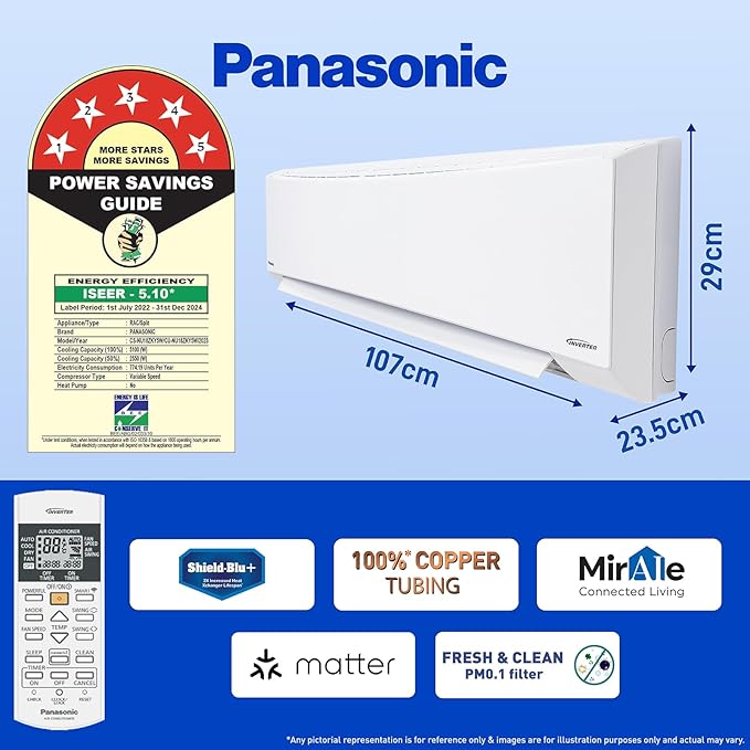 Open Box, Unused Panasonic 1.5 Ton 5 Star Wi-Fi Inverter Smart Split AC India's 1st Matter Enabled RAC, Copper Condenser, 7in1 Convertible, True AI, 4 Way Swing, PM 0.1 Filter, CS/CU-NU18ZKY5W, 2024 Model, White
