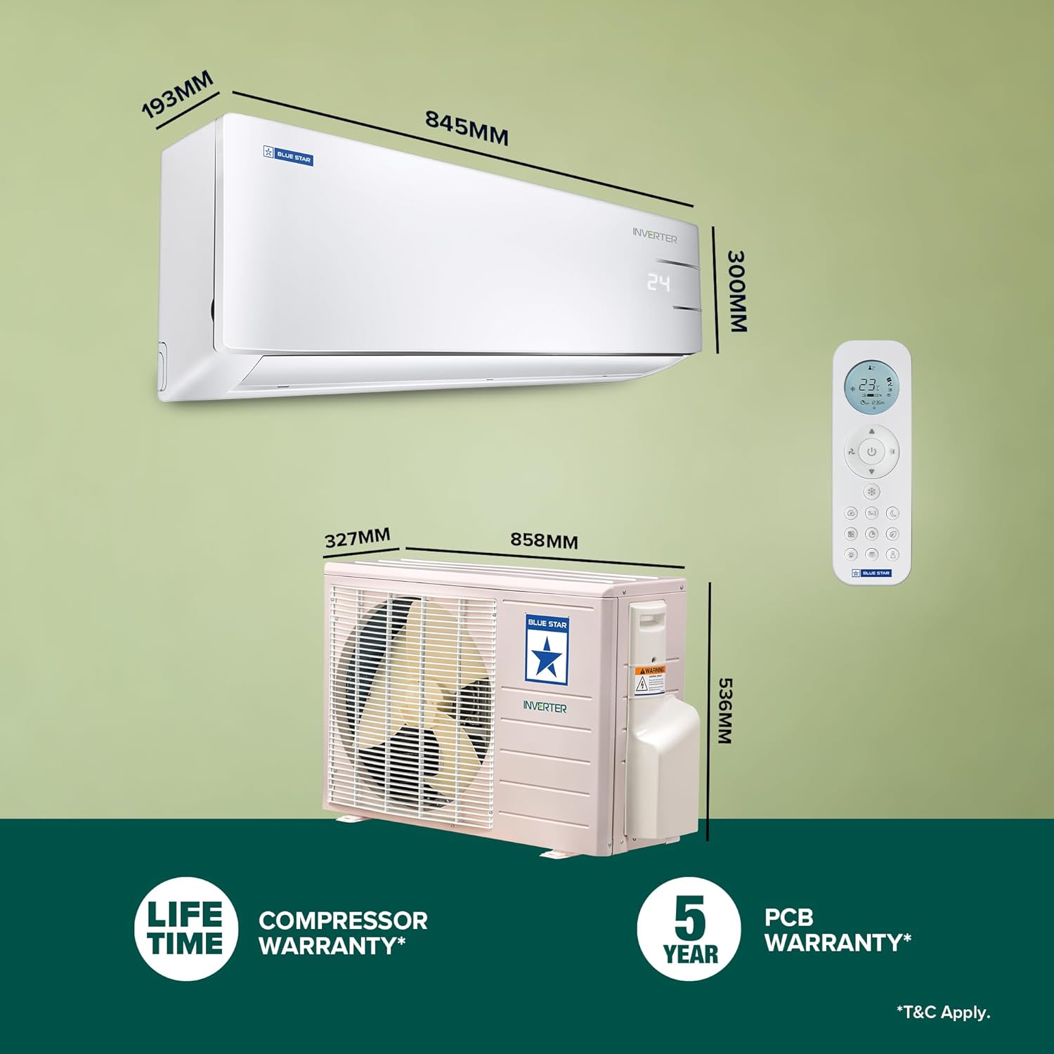 Open Box, Unused Blue Star 1 Ton 5 Star,60 Months Warranty, Inverter Split AC Copper,Convertible 5 in 1 Cooling, Multi Sensors, Blue Fins, Self Diagnosis, 2024 Model, IC512YNUR, White