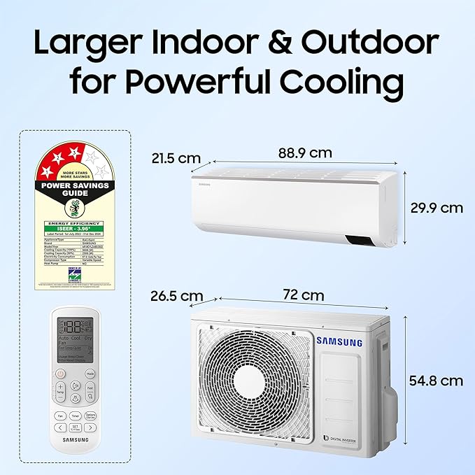 Open Box, Unused Samsung 1.5 Ton 3 Star Inverter Split AC (Copper, Convertible 5-in-1 Cooling Mode, Easy Filter Plus Anti-Bacteria 2023 Model AR18CYLZABE White