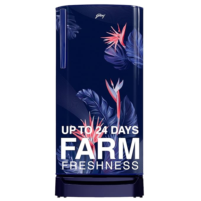 Open Box, Unused Godrej 183 L 3 Star Farm Fresh Crisper Technology With Jumbo Vegetable Tray Direct Cool Single Door Refrigerator 2023 Model, RD R190C THF FR BL, Floral Blue