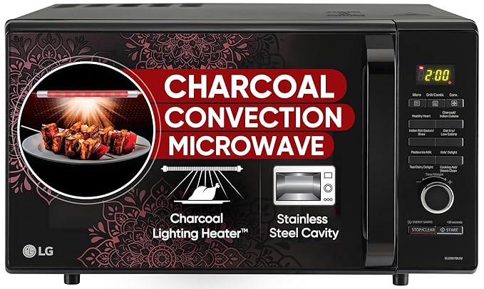 Open Box Unused LG 28 L Charcoal Convection Healthy Microwave Oven MJ2887BIUM, Black