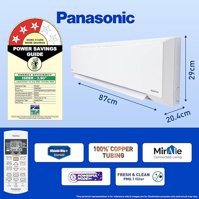Open Box, Unused Panasonic 1.5 Ton 3 Star Wi-Fi Inverter Smart Split AC Copper Condenser, 7 in 1 Convertible with True AI Mode, PM 0.1 Air Purification Filter, CS/CU-SU18ZKYWT, 2024 Model, White