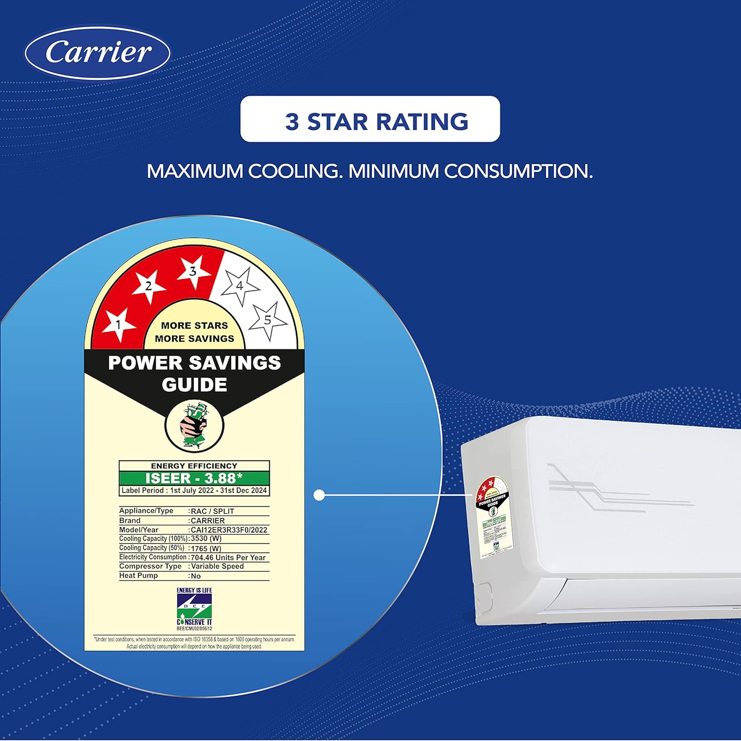 Open Box, Unused Carrier 1 Ton 3 Star AI Flexicool Inverter Split AC Copper, Convertible 4-in-1 Cooling,Dual Filtration with HD & PM 2.5 Filter, Auto Cleanser, 2023 Model,ESTER Exi CAI12ER3R33F0,White