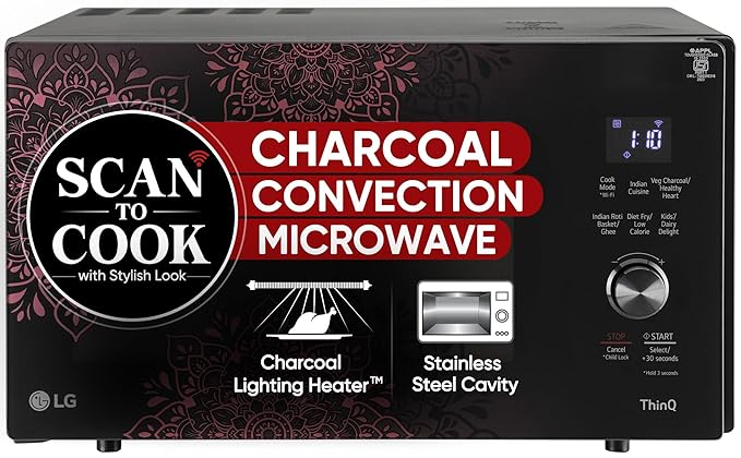 Open Box Unused LG 28 L Scan to Cook Wi-Fi Enabled Charcoal Convection Microwave Oven MJEN286VIW, Black, Stainless Steel Cavity