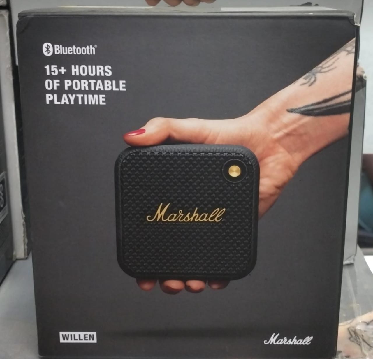 Open Box Unused Marshall Willen Portable Bluetooth Speaker Black & Brass