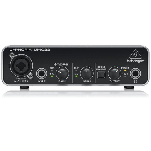 Behringer UMC22 2-Channel USB Audio Interface with Midas Mic Pre Amplifier