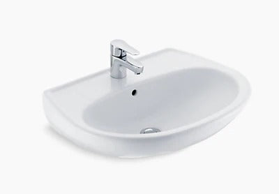 कोहलर ब्राइव+ 450 मिमी वॉल माउंट वॉशबेसिन शौचालय सफेद रंग में सिंगल होल के साथ