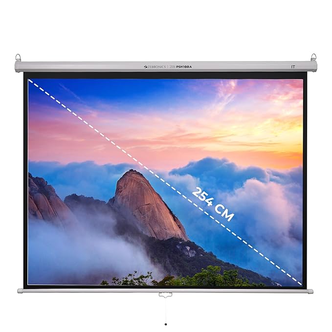 Open Box Unused Zebronics PSH100A Manual Pull Down Projector Screen, 100 inches Supports 4K Matte Finish