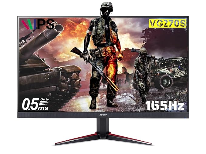 Open Box Unused Acer Nitro Vg270 S 27 Inch (68.58 Cm) LCD 1920 x 1080 Pixels Monitor with LED Backlight Full Hd IPS Gaming I 0.5 Ms Response Time I 165Hz Refresh Rate I HDR 10 I AMD Radeon Free Sync Black