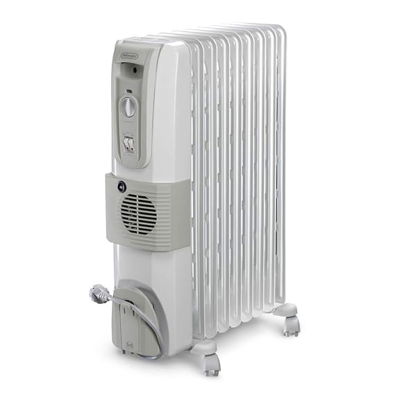 Open Box, Unused Delonghi 12 Fin Oil Filled Radiator Room Heater with Fan White, 3000 Watts