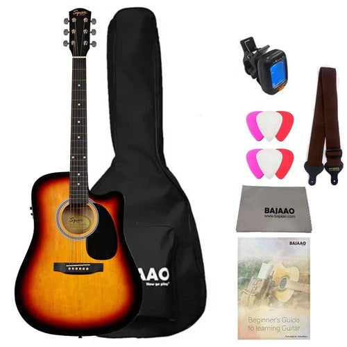 Fender Squier SA-105CE Electro - Acoustic Guitar Bundle with Gigbag, Tuner, Picks, Strap, Polishing Cloth & Ebook