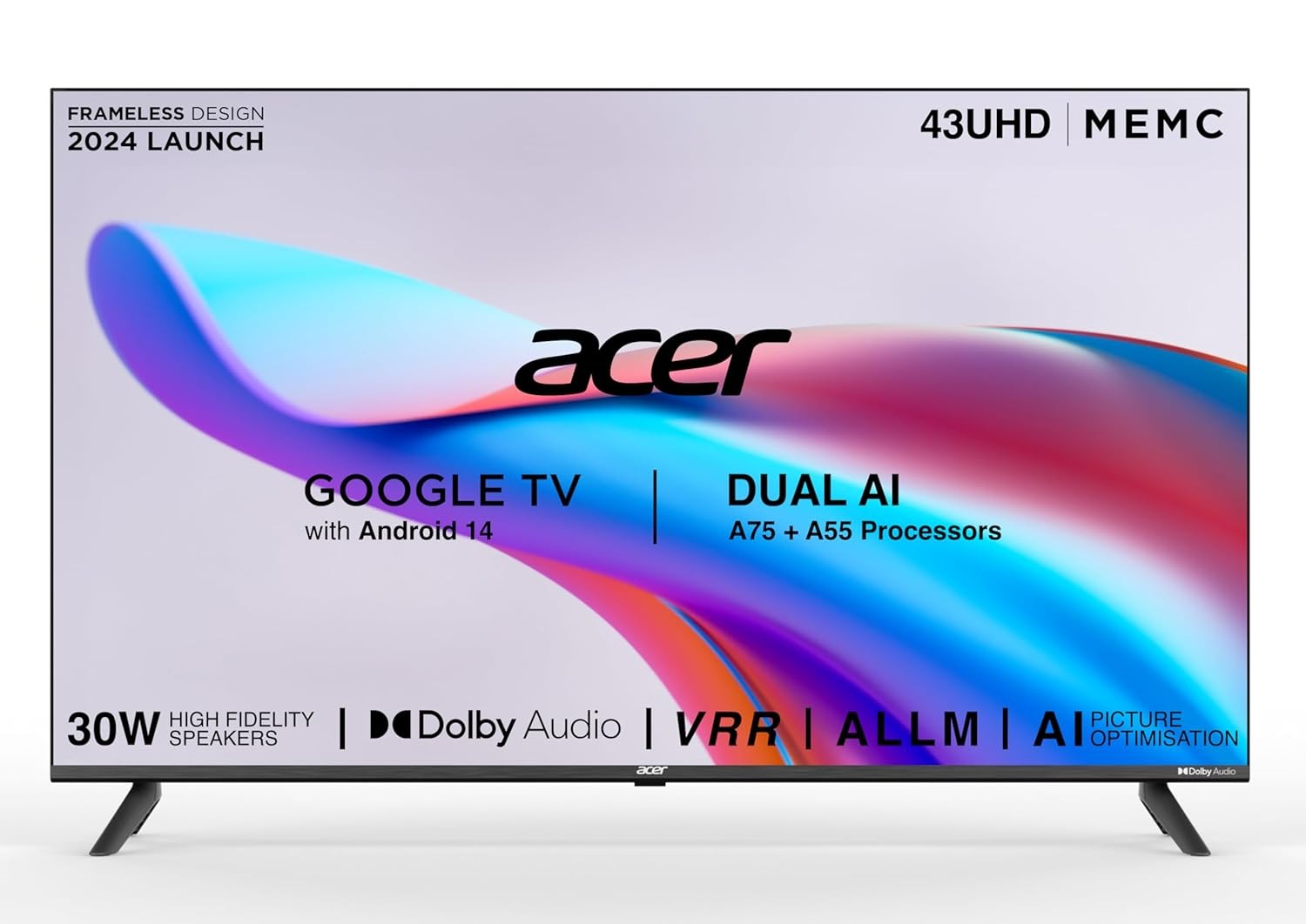 Open Box, Unused Acer 109 cm (43 inches) I Pro Series 4K Ultra HD LED Smart Google TV AR43UDIGU2875AT (Black)