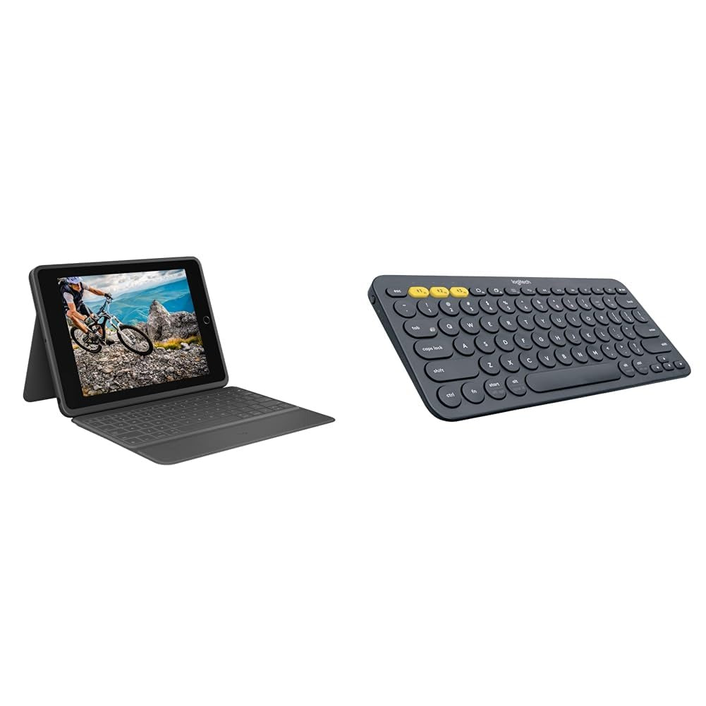 Open Box, Unused Logitech Durable Spill-Proof 10.2 inches(25cm) QWERTY UK English Layout Rugged Folio for iPad 7th, 8th, and 9th Generation Protective Wireless Keyboard Case with Smart Connector (Black)
