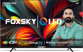 Open Box, Unused Foxsky 109 Cm (43 Inch) QLED Ultra HD (4K) Smart Google TV Dolby Audio, HDR10 ( 2024)  (43FS-GOOGLE LED TV)