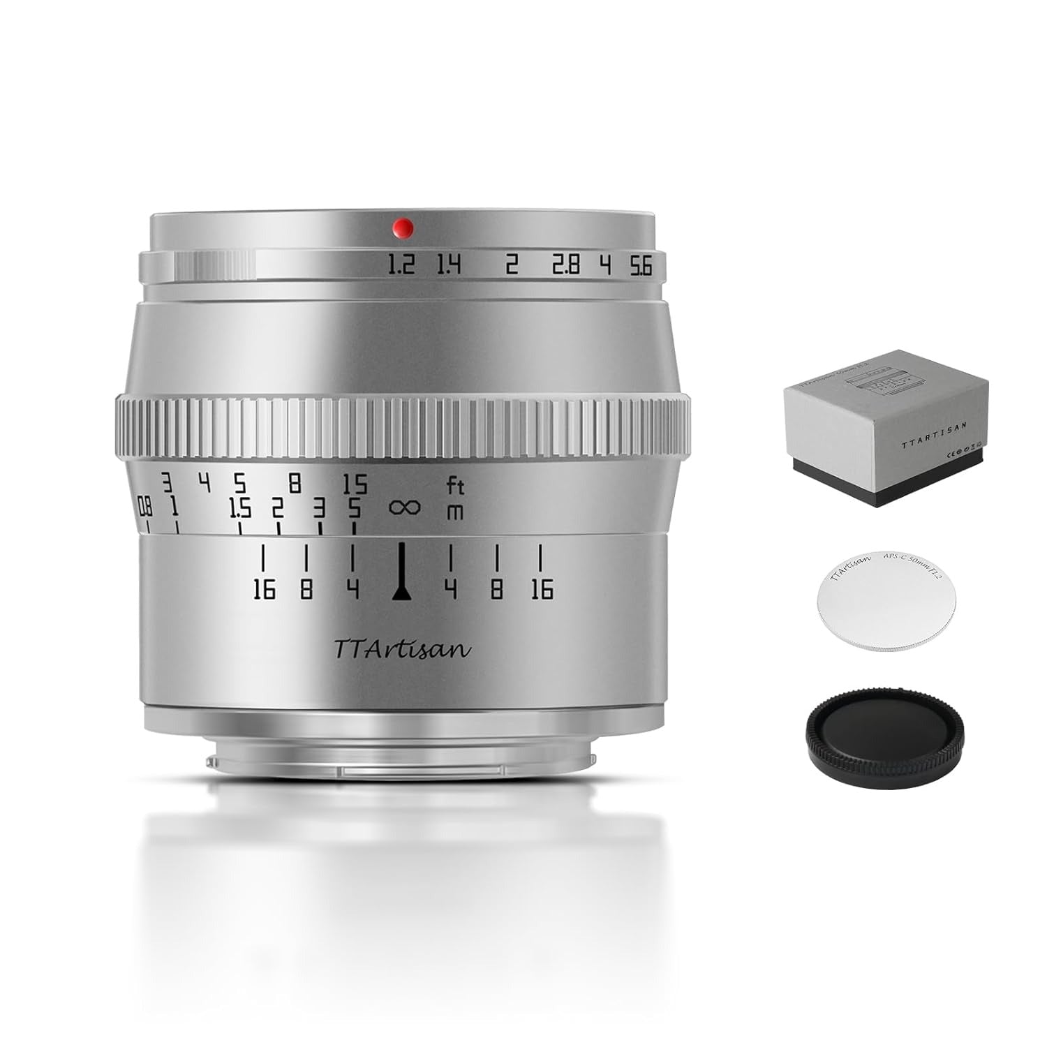 Used TTArtisan 50mm F1.2 APS-C Manual Focus Silver Lens for Fuji X Mount Camera