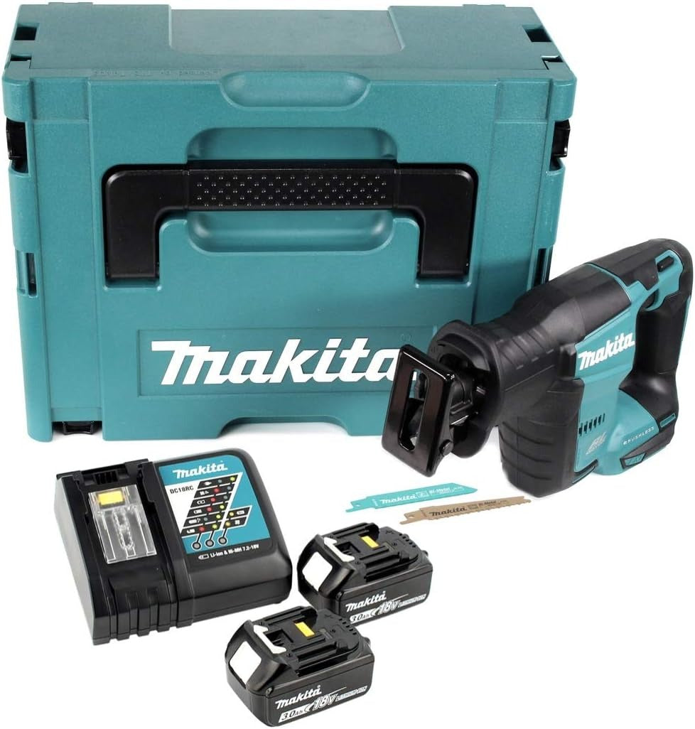 Open Box, Unused Makita DJR 188 RFJ Battery Reciprocating Saw 18 V Brushless reciprocating saw in Makpac, 2 x 3.0 Ah battery + charger