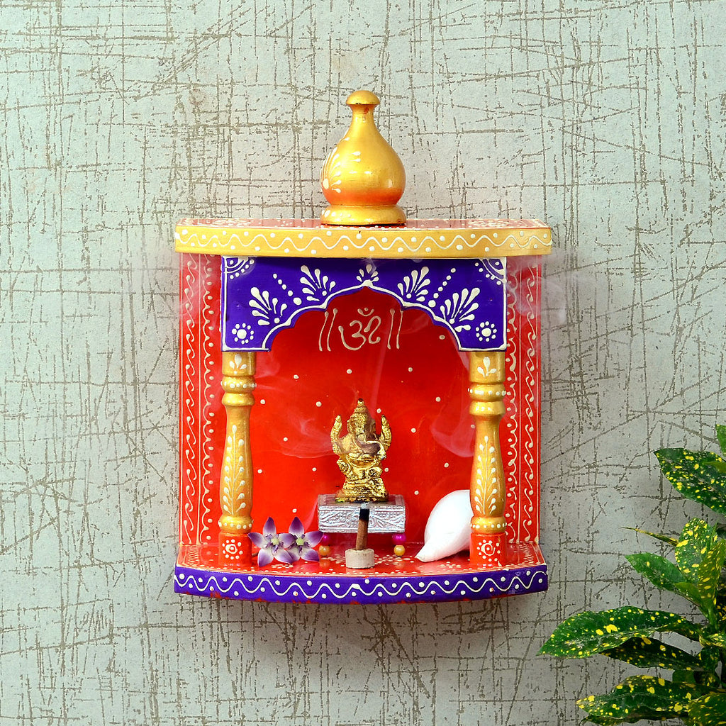 Craft Tree  Handpainted Wall Hanging Home Temple/Mandir In Saffron Color