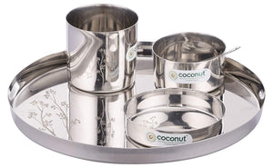 Detec Coconut Stainless Steel Nano Dinner Set with Laser Etching – Set of 5