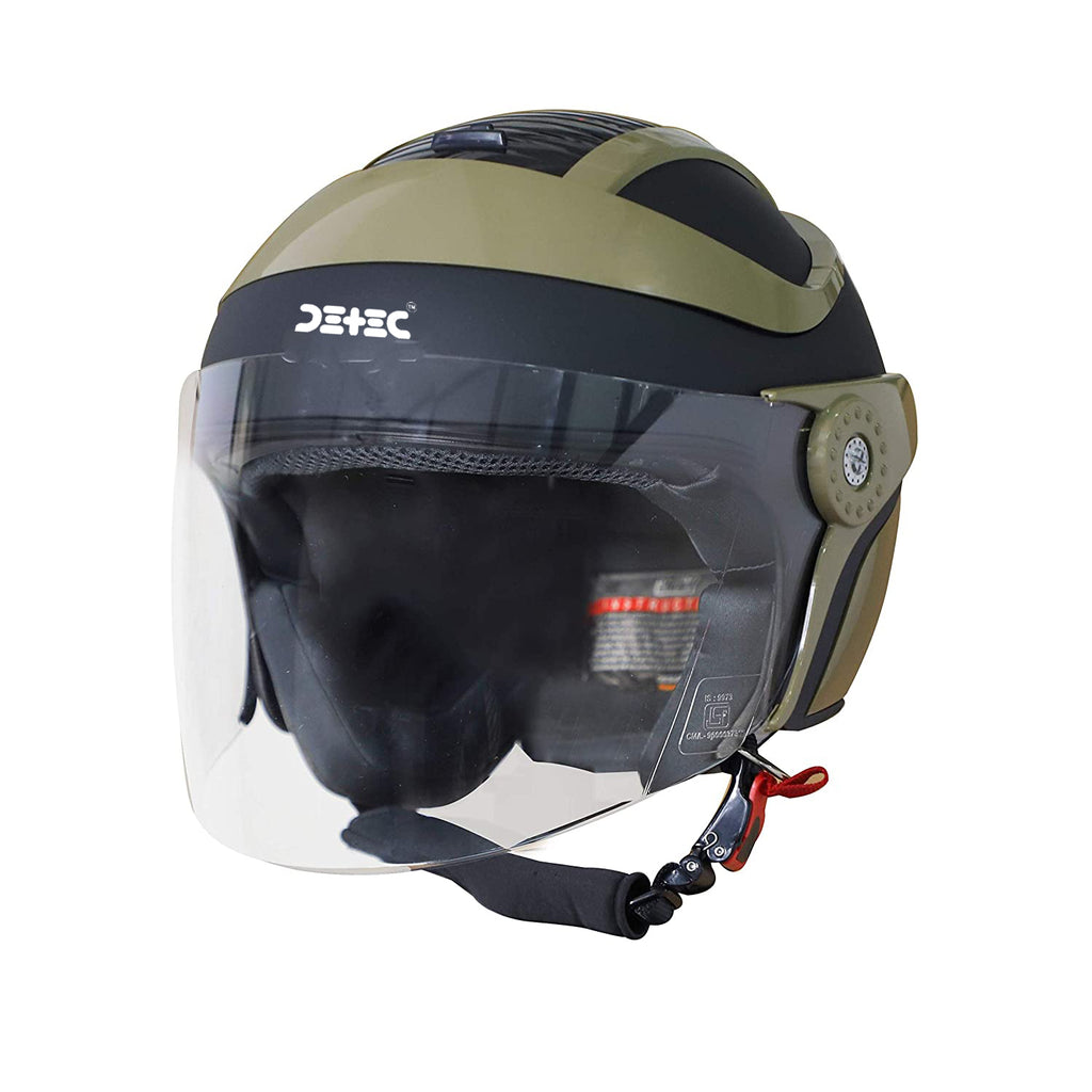 Detec™ Open Face Helmet (Large, Matt Black Desert Storm with Clear Visor)