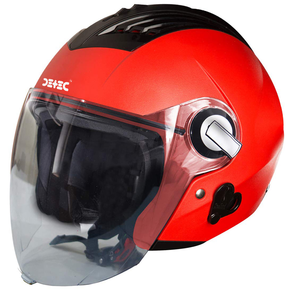 Detec™ Classic Open Face Helmet (Medium 580 MM, Red with Plain Visor)