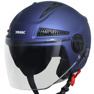 Detec™ Open Face Unisex Helmet (Large 600 MM, Glossy Y. Blue with Clear)