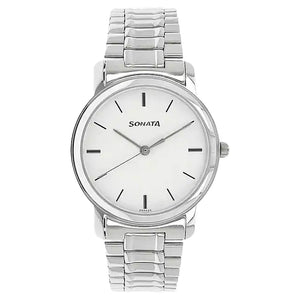 Sonata White Dial Silver Stainless Steel Strap Watch NN1013SM01