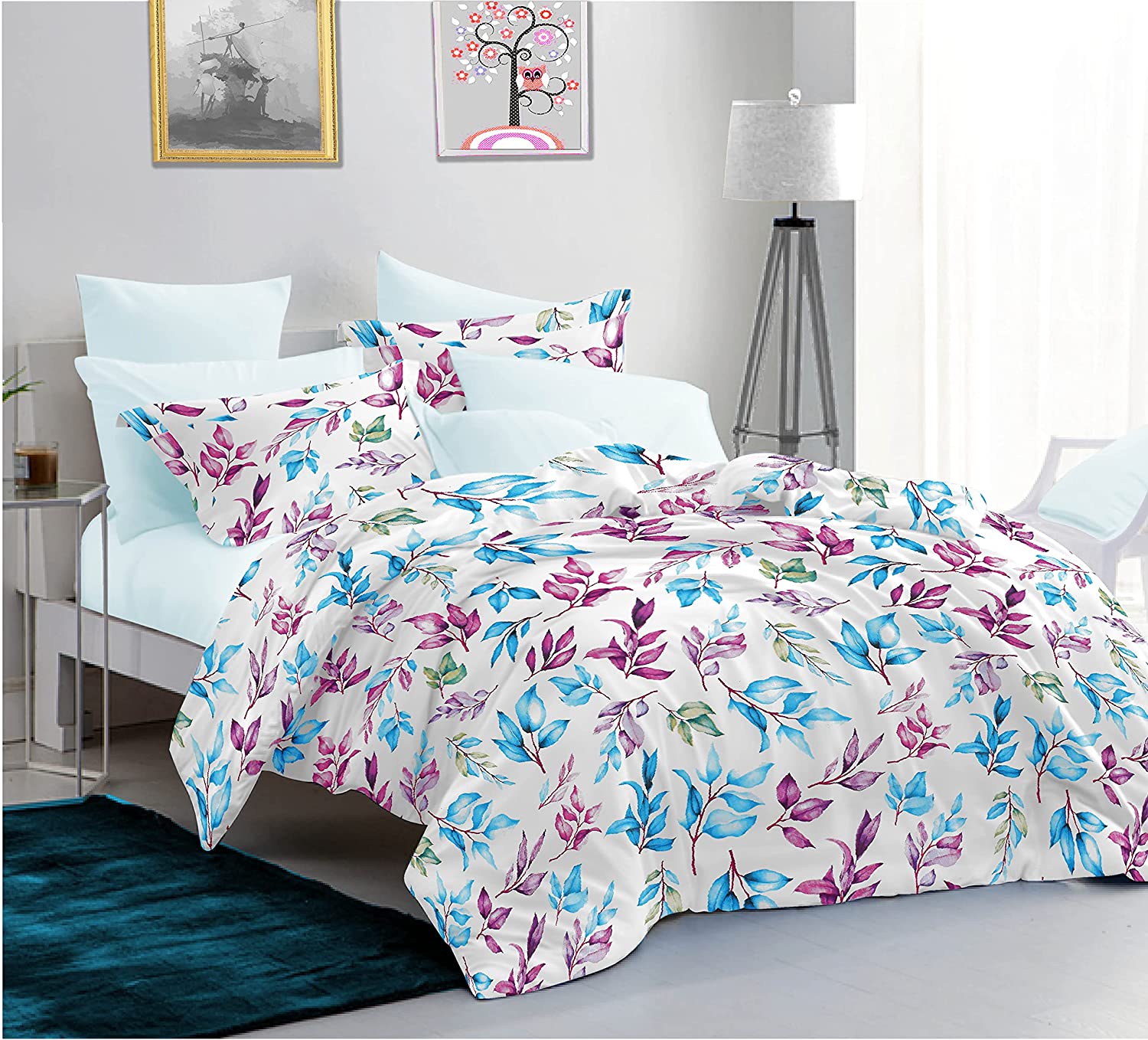 Sleeping Owls Allure 100% Soft Cotton 144 Tc Double Bedsheet with 2Pc Pillow Cover-228Cm X 254 cm