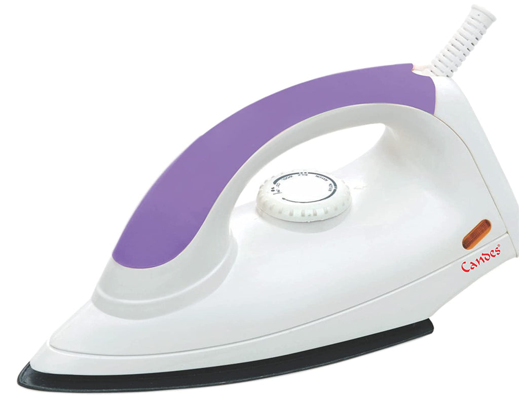 Candes Light Weight Electric Dry Iron White & Purple 100% Non Stick Teflon Coating