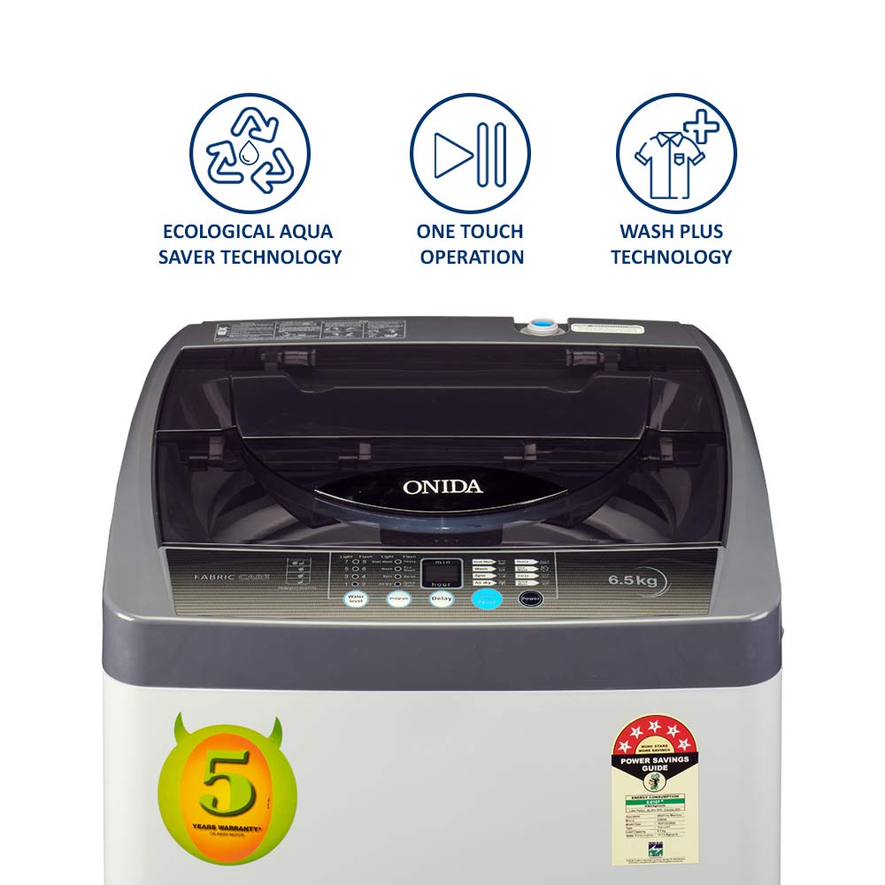 Onida 6.5 Kg 5 Star Fully-Automatic Top Loading Washing Machine (T65FCD, Grey)