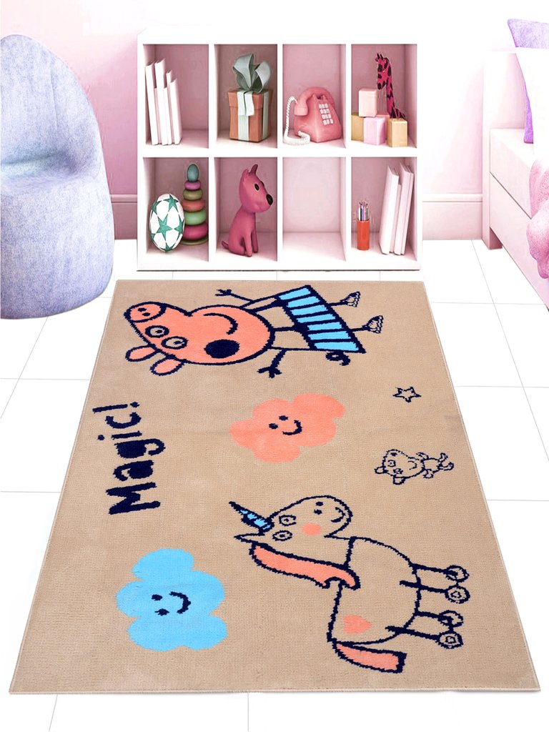 Saral Home Detec™ Peppa-Pig Carpet (80x130cm-Beige) Kids Collection