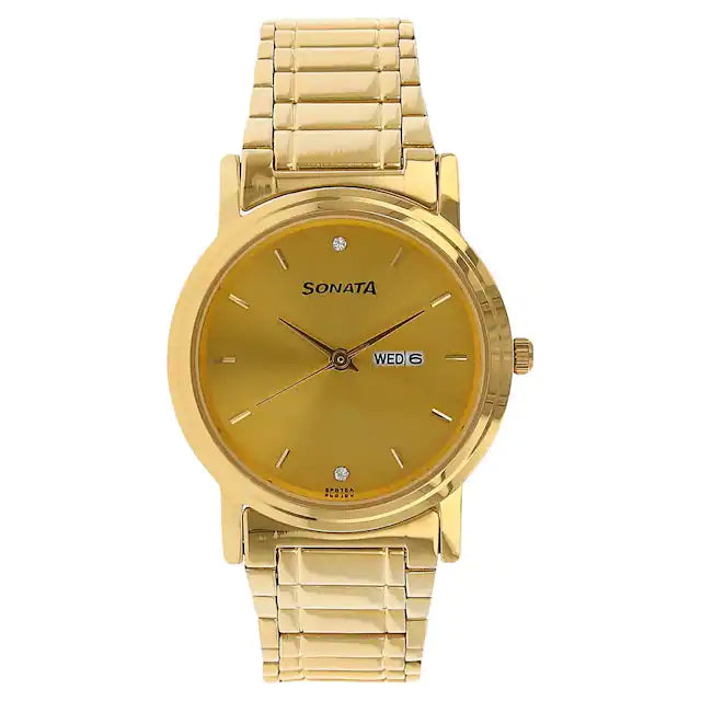 Sonata Champagne Dial Golden Stainless Steel Strap Watch NP1141YM10