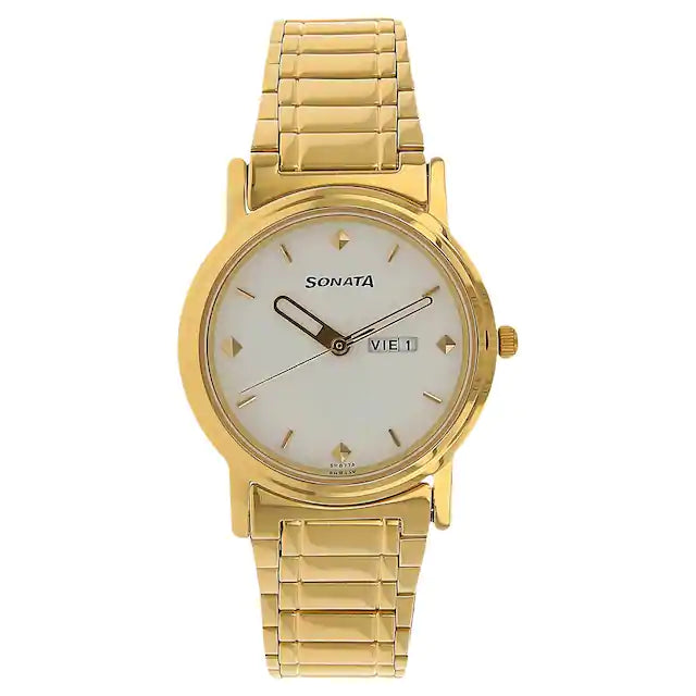 Sonata White Dial Golden Stainless Steel Strap Watch NP1141YM11